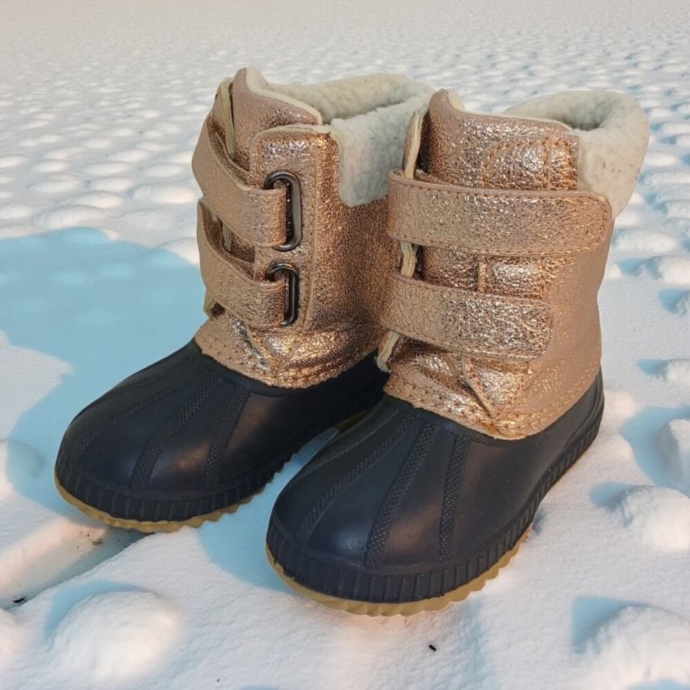 GAP Toddler Girls Rose Gold Glitter Insulated Winter Duck Boots - Size 7/8T